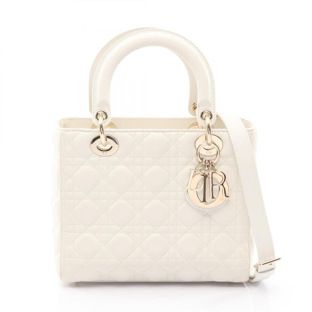 Christian Dior LADY Bag Cannage Handbag Leather White